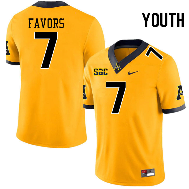 Youth #7 Jordan Favors Appalachian State Mountaineers College Football Jerseys Stitched-Gold